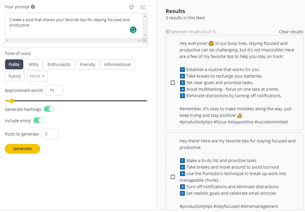 AI-generated social media post for coaches created with SocialBee