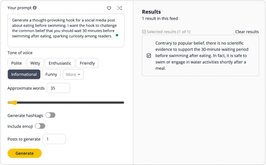 contradiction hook generated with SocialBee's AI