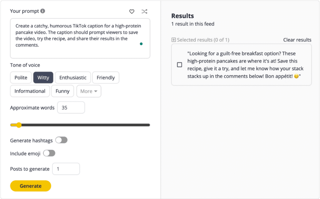 SocialBee's TikTok caption generator