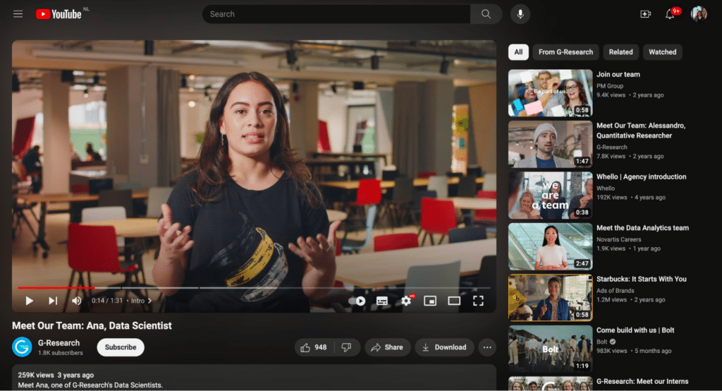 screenshot of youtube team introduction video g-research