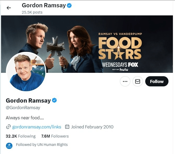 X (Twitter) Blue Badge on Gordon Ramesy's Profile