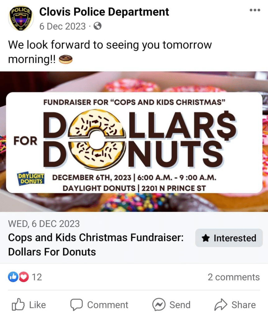 Government Agency Clovis Police Hosting Facebook Event