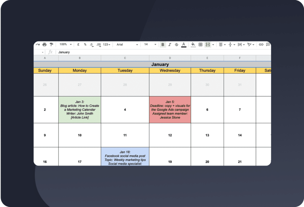 Marketing calendar template