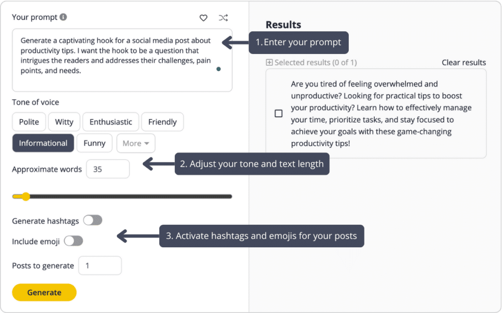 question hook generated with SocialBee