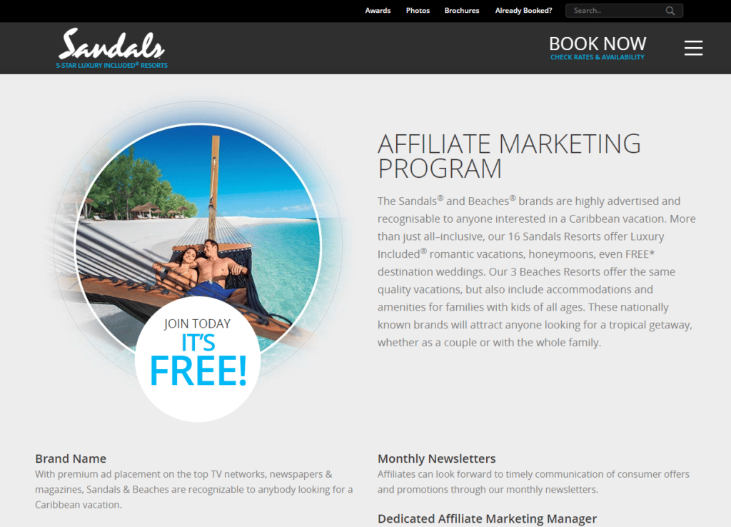 sandals resorts affiliate program