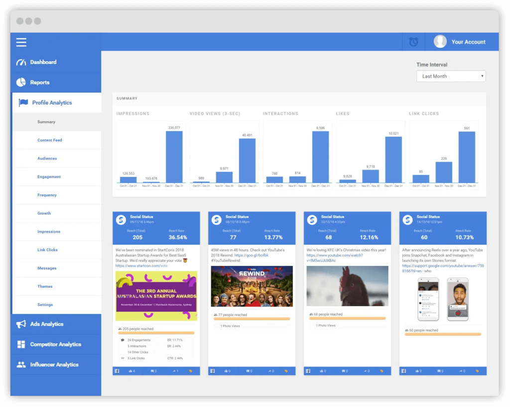 Social Status analytics dashboard