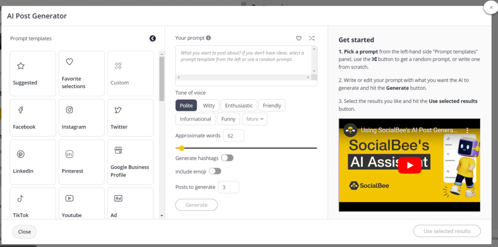 socialbee ai post generator