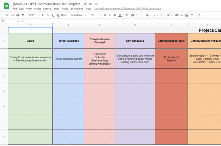 SocialBee communication plan template