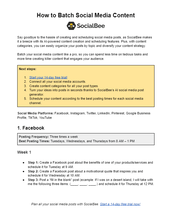 SocialBee Content Batching Worksheet