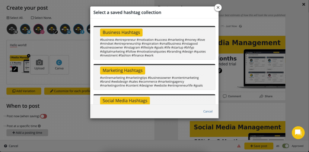 SocialBee hashtags