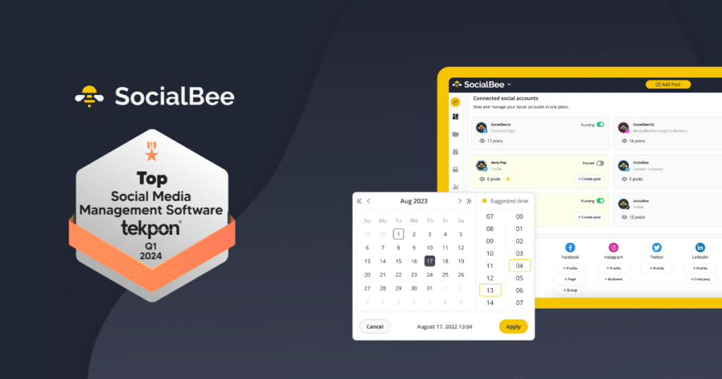 SocialBee is Among Tekpon's Best Social Media Management Tool Picks for 2024