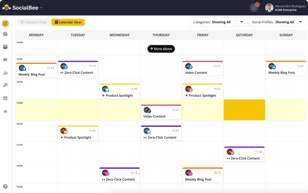 SocialBee posting times schedule