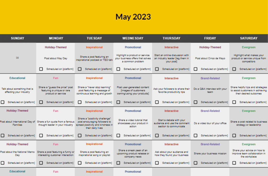 SocialBee social media content calendar with templates and post examples