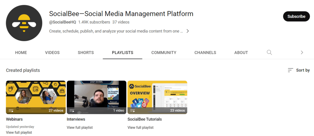 socialbee youtube playlists