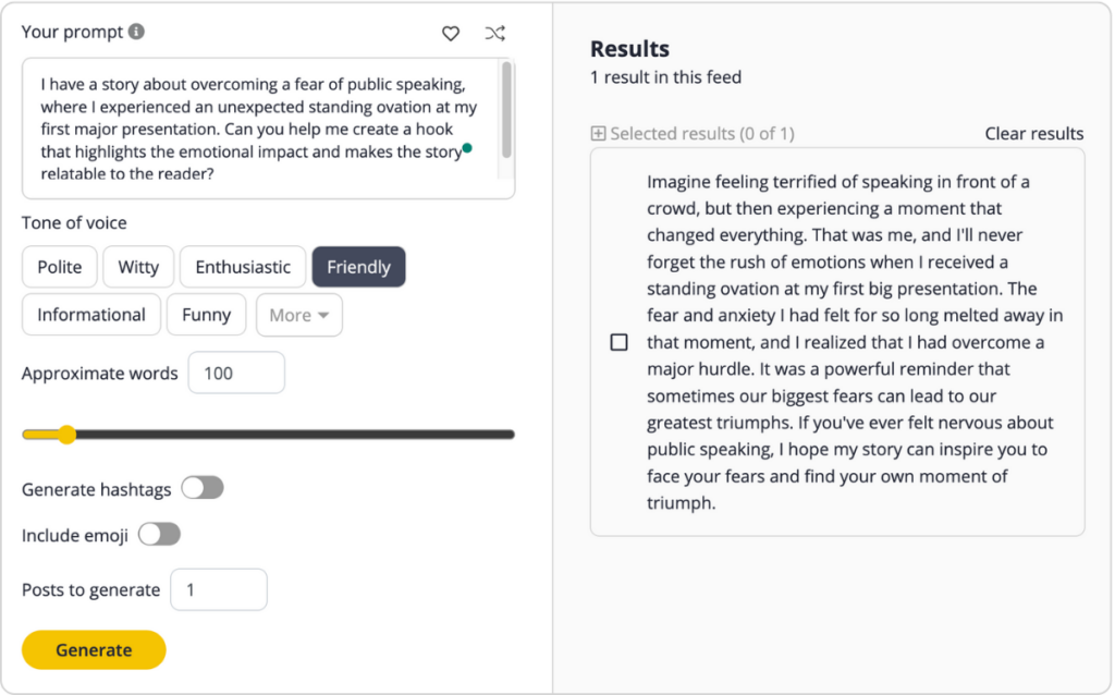 story hook generated with SocialBee's AI