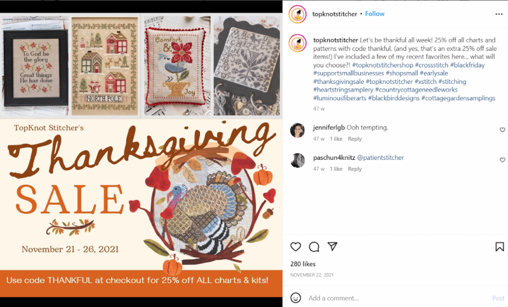 TopKnotStitcher Thanksgiving Sale