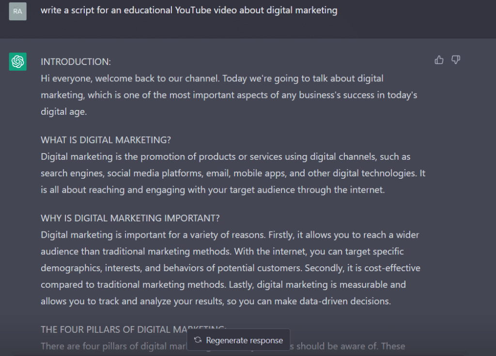 chatgpt youtube video script