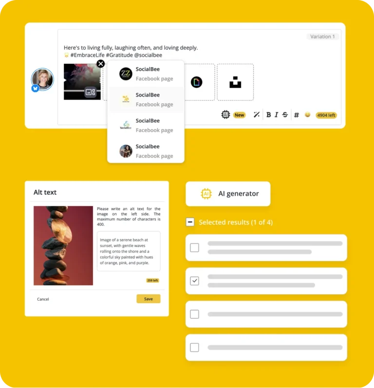 SocialBee alt text and AI generator features