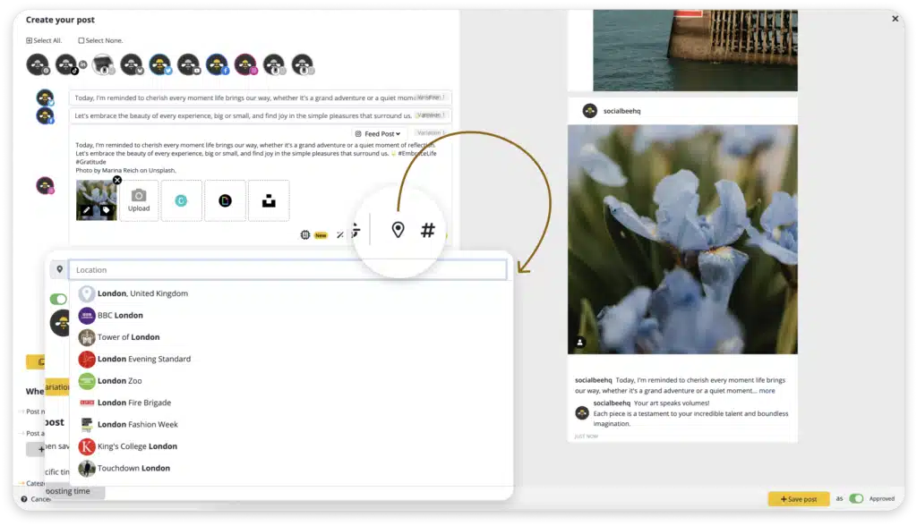 Adding locations to posts with SocialBee
