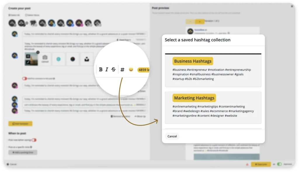 SocialBee's hashtag collections