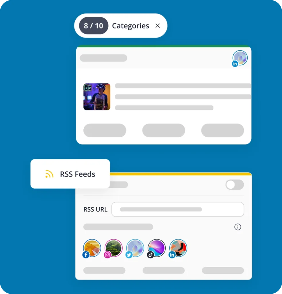 SocialBee content categories and RSS feeds for LinkedIn